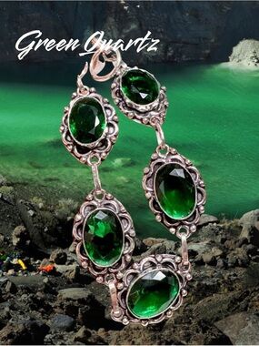 Green Quartz Oval Link Bracelet - Women Jewelry